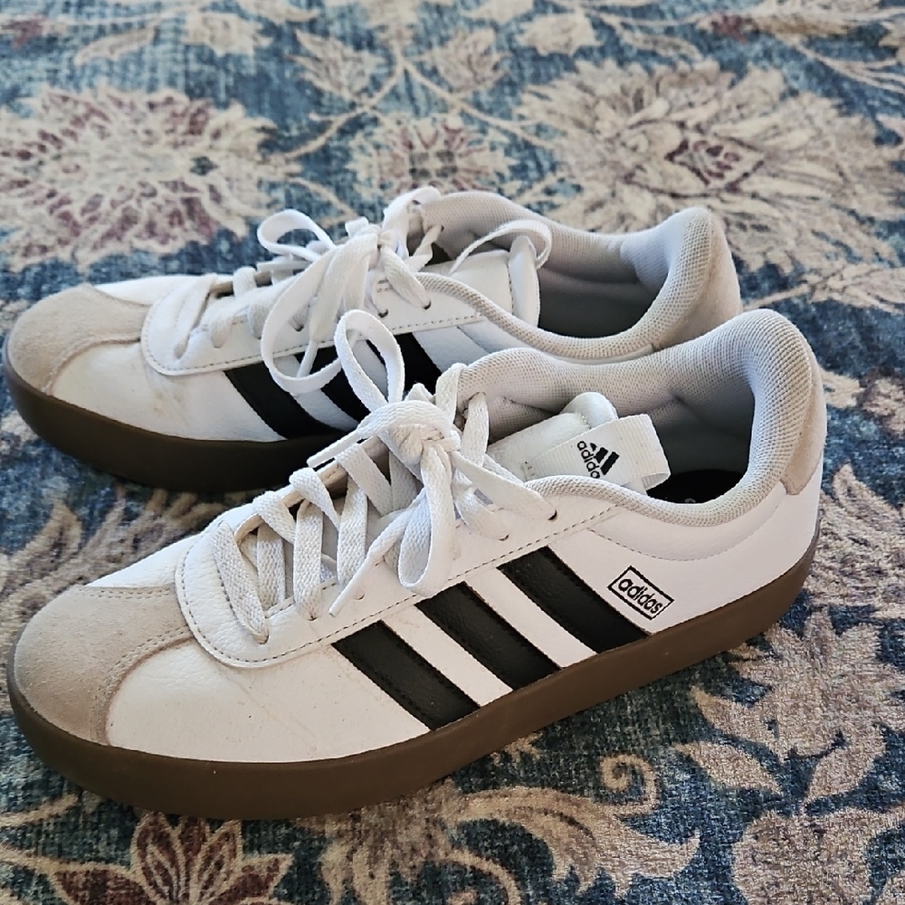 adidas Women's White and Black Sneakers with Brown Sole